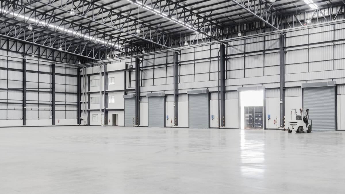 Industrial epoxy flooring in a warehouse