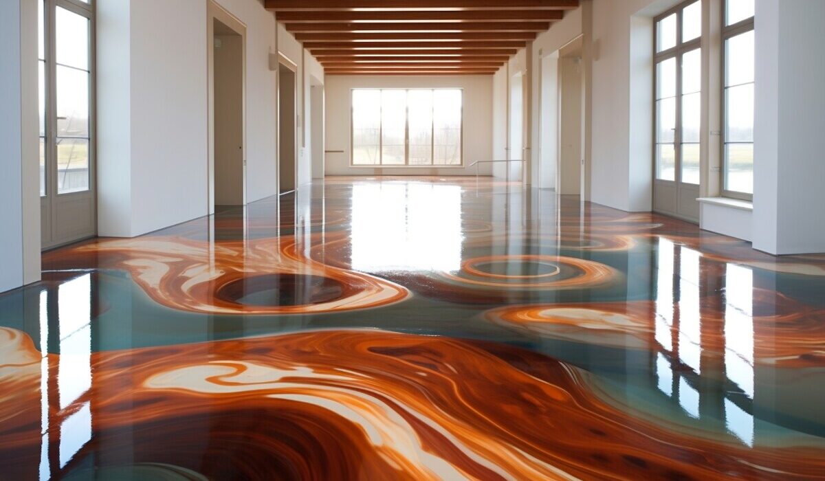 Modern Interior with Marble and Epoxy Floor Coverings. AI