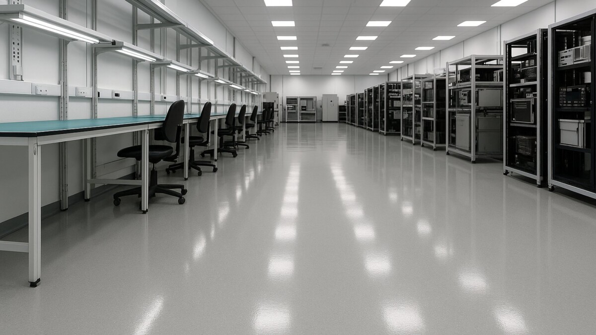ESD static-control epoxy floor in an electronics manufacturing facility